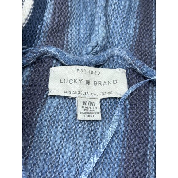 Lucky Brand Blue Striped Baja Hoodie M/M Cotton Blend Pullover With Front Pocket - Picture 4 of 11